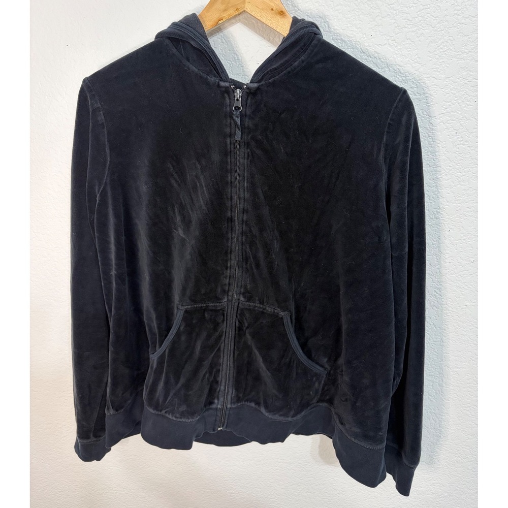 Motherhood Maternity Velour Zip‎ Up Hoodie Black Women's XL Long Sleeve Hooded